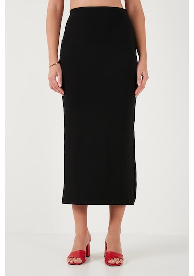 Lela Slim Fit Yırtmaç Detaylı Uzun Etekli Crop Bayan Takım 5866148 Siyah