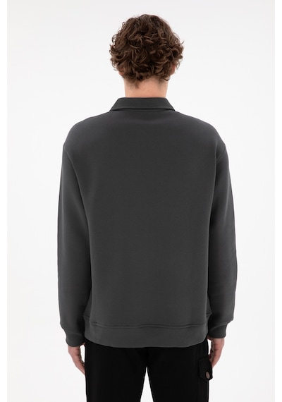 U.S. Polo Assn. Erkek Comfort Fit Yarım Fermuarlı Antrasit Basic Sweatshirt 50298265-VR006