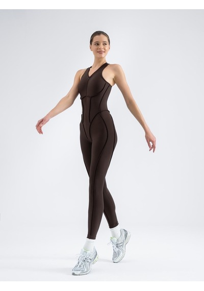 Lismina Sculpt Line Askılı Spor Tayt Tulum Kahverengi