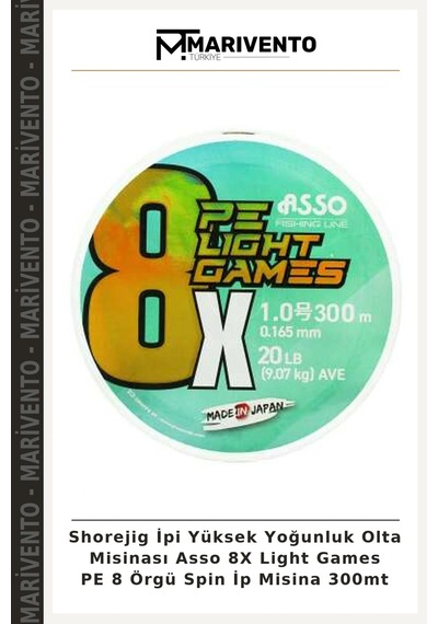 Shorejig İpi Yüksek Yoğunluk Olta Misinası Asso 8x Light Games Pe 8 Örgü Spin İp Misina 300mt 2.5 Pe