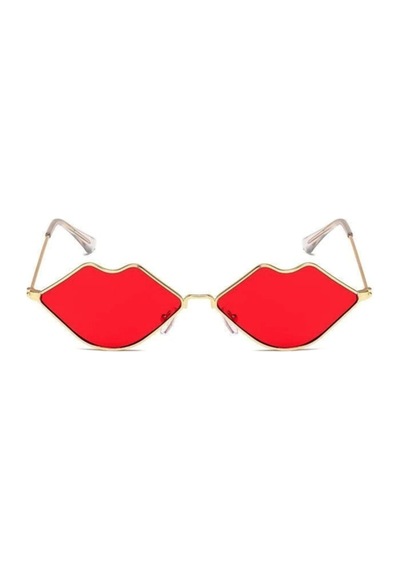 Kırmızı Dudak Gözlük - Gold Çerçeve Vintage & Retro Lip Shape Sun Glasses