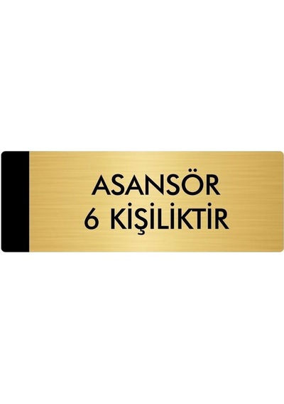 Metal Yönlendirme Levhası, Departman Kapı Isimliği Asansör 6 Kişiliktir 10x20 Cm Altın Renk