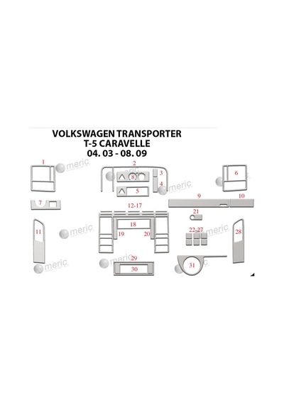Volkswagen Carevella T5 Torpido Kaplama 2003-2009 31 Parça Alüminyum