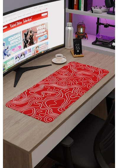 Kırmızı Beyaz 70x30 Xl Taraftar Gaming Oyuncu Mouse Pad Kaymaz Taban Büyük Fare Altlığı Topography