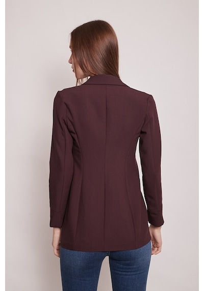 Jument Yakalı Cepli Uzun Kol Katlamalı Blazer Kumaş Ceket-Mürdüm