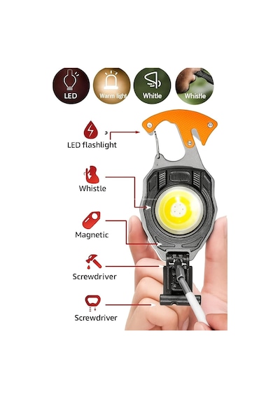 Çok Fonksiyonlu Mini Led Lamba Anahtarlık Ve Çakmak Şarjlı Taşınabilir Kamp Lambası 7 Işık Modlu Şarjlı Acil Genel