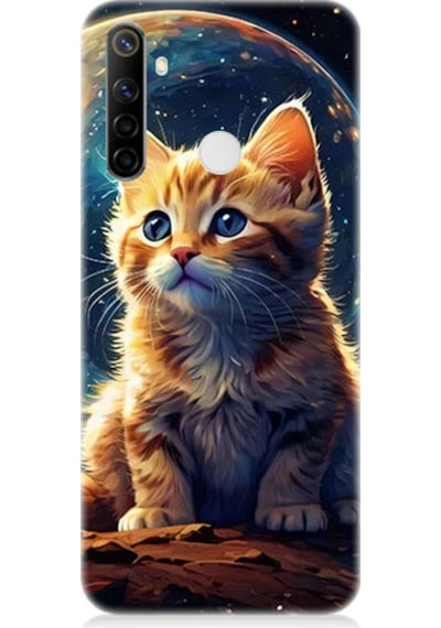 Realme 6i Uyumlu Uzayda Kedi Desenli Silikon Kılıf