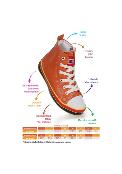 Kiko Kids Pant Günlük Bağcıklı Fermuarlı Erkek Çocuk Spor Ayakkabı Turuncu Turuncu