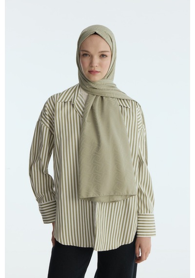 Mirsoy Scarf İpeksi Jakar Şal Sarmaşık Desen Koyu Gri