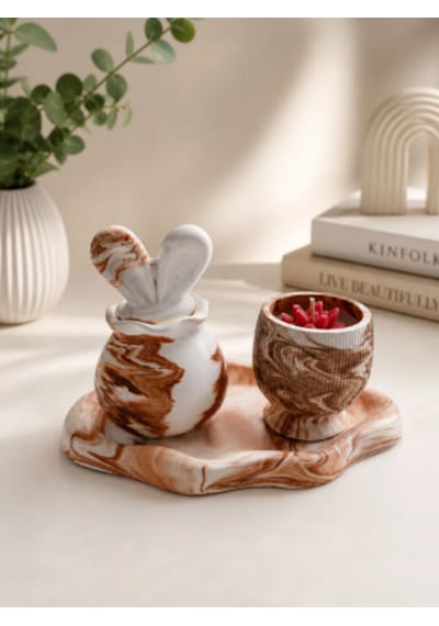 Premium Mermer Desenli Dekoratif Set Lüks Ve Modern Tasarım Açık Kahverengi