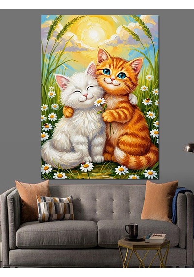Ahşap Tablo Sarılıp Uyuyan Kedi Yavruları