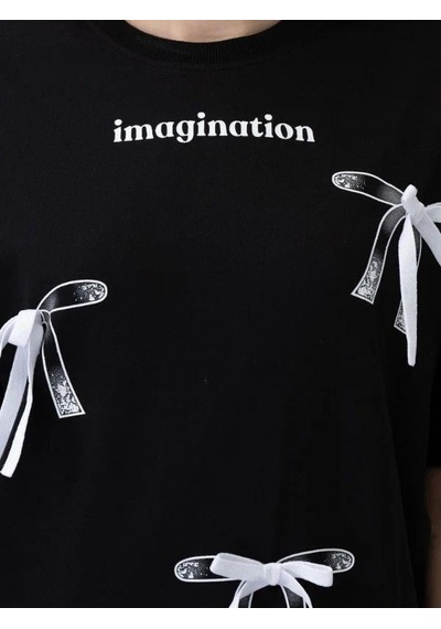 Zekids Kız Çocuk Fiyonk Detaylı Oversize T-shirt-15531 Siyah