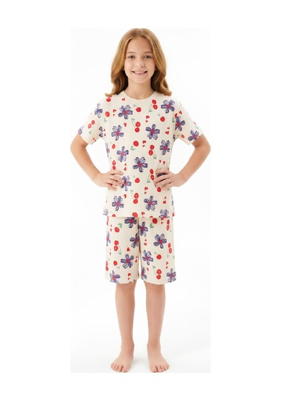 Modanino Kız Çocuk %100 Pamuk Pijama Takımı 8-13 Yaş 12697ıs Ekru