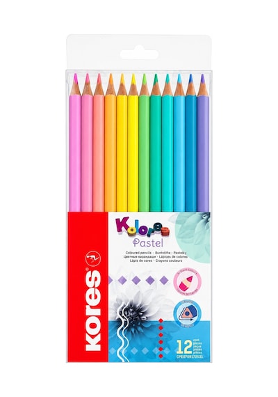Kores Kuru Boya Kalemi Pastel Üçgen 12 Renk Çok Renkli