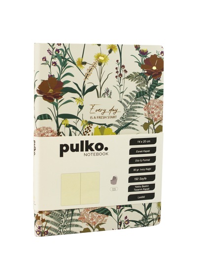 Pulko Notebook Every Day Is A Fresh Start Serisi, 14x20cm , 90gr. Ivory Kağıt, 192 Sayfa, Esnek Kapak, Düz, Koyu Yeşil