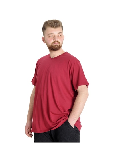 Mode Xl Büyük Beden T-Shirt V Yaka Likralı 20150 Bordo 001