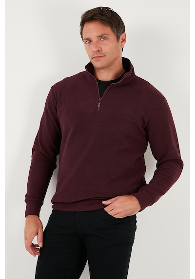 Buratti Pamuklu Regular Fit Yarım Fermuarlı Dik Yaka Erkek Kazak 456112 Mürdüm