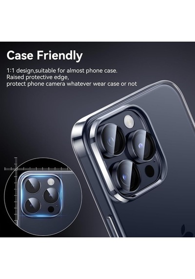 Apple Uyumlu iPhone 15 Pro Max Raze Metal Kamera Lens Koruyucu Lacivert