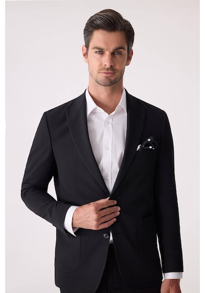 Erkek Siyah Slim Fit Torba Cep Çizgili Jogger Pantolonlu Sivri Ya