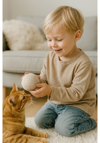 Matgo Pati Doğal Sessiz Kedi Oyun Topu Kedi Oyuncak Yün Yumağı - Hareket Ve Gelişimi Krem