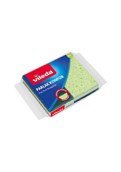 Vileda 2'li Parlak Konfor Düz Bulaşık Süngeri Yeşil