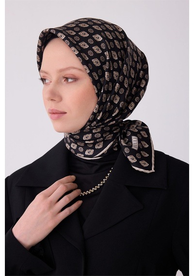 Belli İpek Eşarp - 4308-85 Siyah Twill