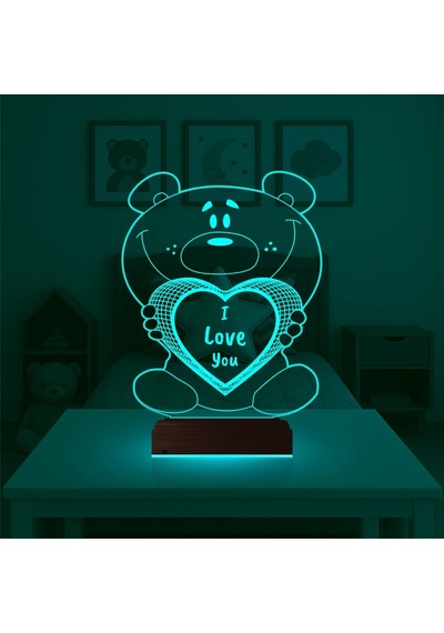 Luvivia Ayıcık Kalp Kişiye Özel 3d Lamba - Masa Gece Lambası Şeffaf