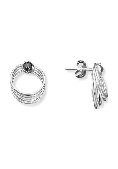 Oya Silver Minimal Çoklu Halka Vidalı Gümüş Küpe