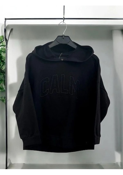 Kız Çocuk Kapüşonlu Calm Kapartmalı Sweatshirt-14372 Siyah Kız Çocuk Kapüşonlu Calm Kapartmalı Sweatshirt-14372 Siyah