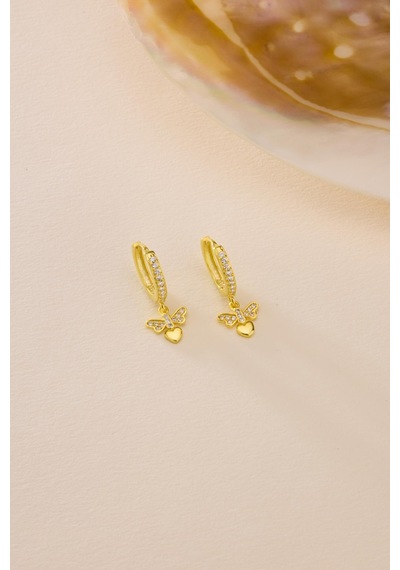 925 Ayar Gümüş Gold Kaplama 10 Mm Sallantılı Yusufcuk Küpe Altın