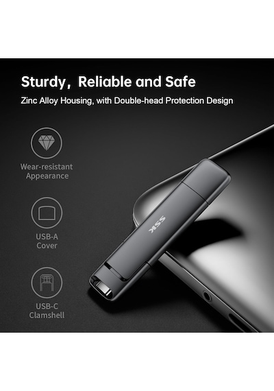 Ssk 128 Gb Usb Type-c Profesyonel Harici Bellek 550 Mb/s Ultra Hızlı Okuma Metal Gövde Çift Giriş 128 GB