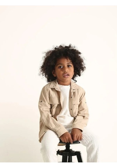 Nanica Kids Erkek Çocuk Müslin Kumaş Beli Lastikli Pantolon-15717 Krem