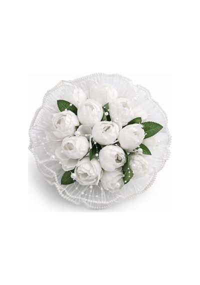 İncili Beyaz Gelin Buketi Şakayık Yapay Çiçekli Tüllü Saten Kurdeleli Nikah & Düğün Çiçeği - 861873960 Diğer