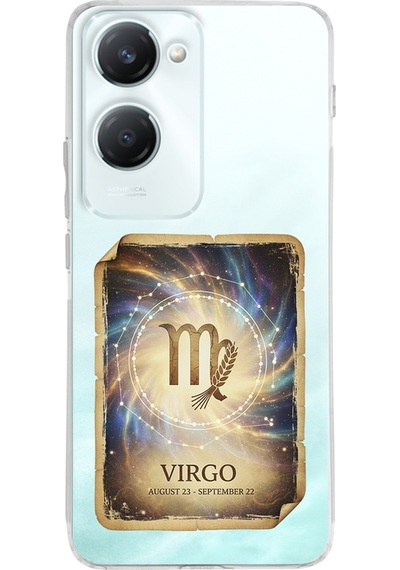 Vivo Y18 İle Uyumlu Burç Kartları Başak Tasarımlı Şeffaf Silikon Kılıf Şeffaf