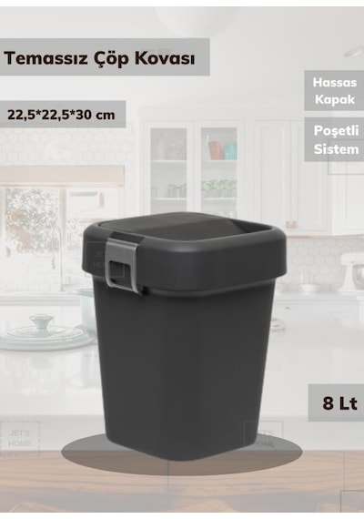 Çöp Kovası Aç-kapa Banyo Çöp Kutusu Küçük Mutfak Çöp Kovası Siyah 8 Litre Siyah