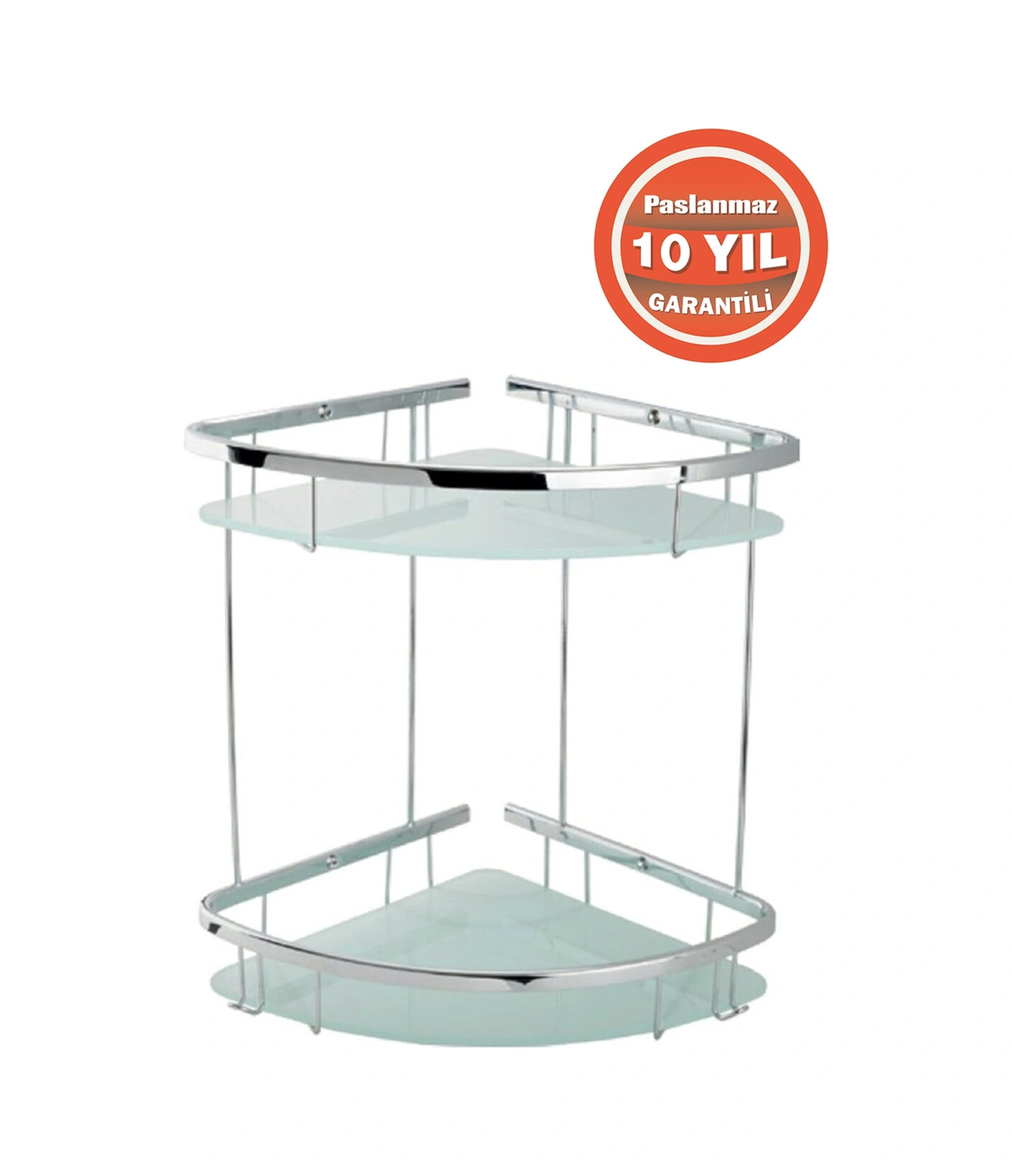 Çelik Banyo Paslanmaz Pirinç Karmina 2 Li 22x22 Cm Camlı Şampuanlık Süngerlik Köşelik Krom