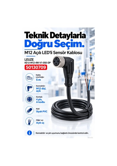 Leuze Kd U-m12-4w-v1-050-dp M12 Açılı Led Li Sensör Bağlantı Kabl