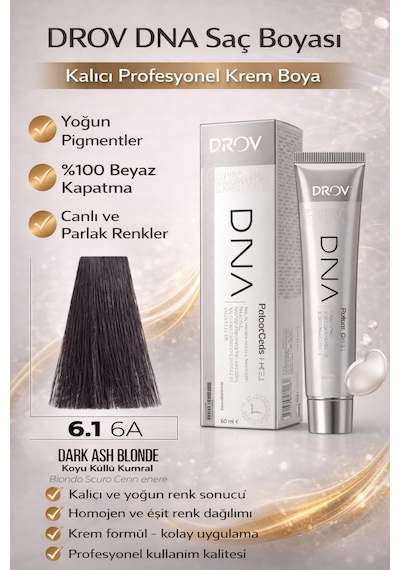 Dna Saç Boyası Kalıcı Profesyonel Krem Boya Yoğun Pigment & Parlaklık 6.1 Koyu Küllü Kumral 100ml