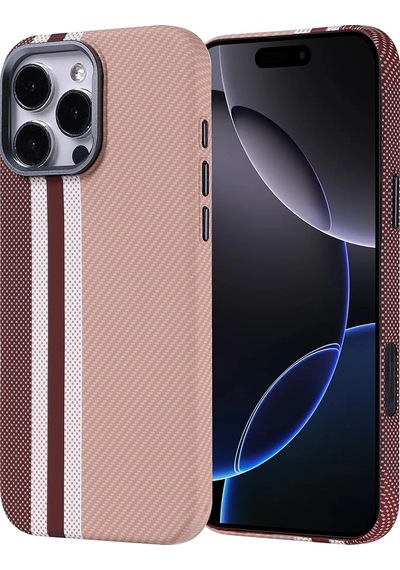 Apple Uyumlu iPad iPhone 16 Pro Max Kılıf M-safe Şarj Özellikli Karbon Fiber Görünümlü Zore Nekst Kapak Gold