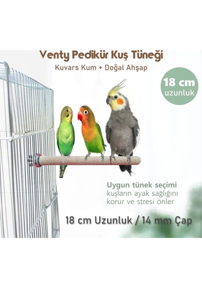 Vixpet Venty Pedikür Papağan Tünek 18 cm Uzunluk 14 mm Çap / 1 Adet - Kumlu Tünek- Zımpara Tünek