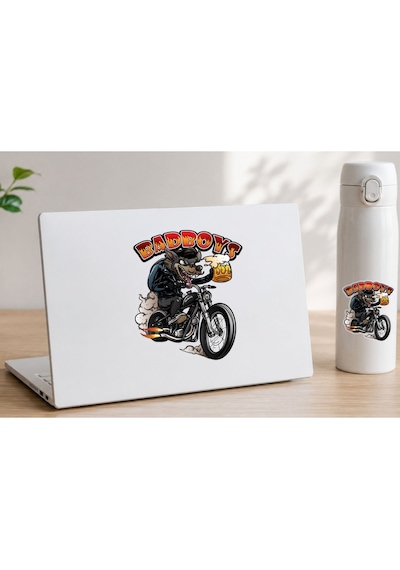 Bad Boys Motorcu Kurt Sticker Çılgın Motorcu Kurt Köpek Araba Oto Motosiklet Kask Pc Laptop Sticker - 00317 15x13 Cm