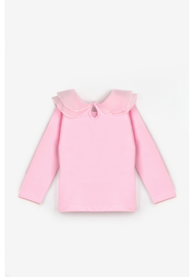 Le Mabelle Pembe Organze Yakalı Uzun Kollu Kız Çocuk Tişört Pembe