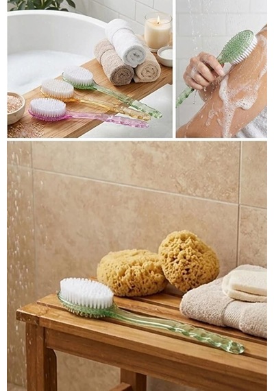 Safestore Plastik Saplı Vücut Temizleme Fırçası, Sırt Ve Vücut İçin, Banyo Ve Duş Aparatı, 35 Cm