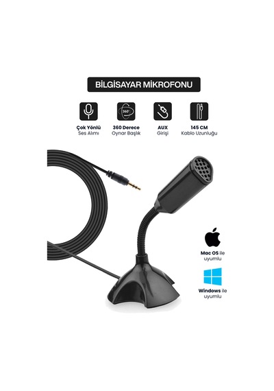 Pc Laptop Uyumlu Oynar Başlıklı Masaüstü Mikrofon 3.5mm Aux