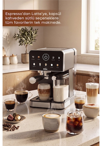 Scm-3036 Pro 20 Bar Espresso Makinesi, 7 Kahve, Süt Hazneli, Kapsül Uyumlu