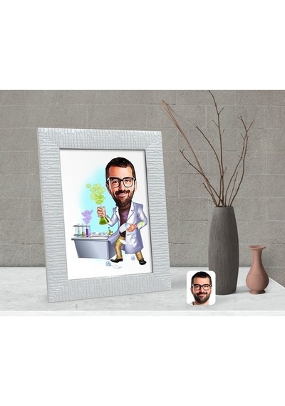 Kişiye Özel Erkek Kimya Öğretmeni Karikatürlü Dekoratif Çerçeve-2