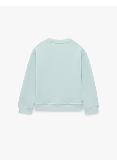 Koton Kedi Baskılı Bisiklet Yaka Uzun Kollu Pamuklu Sweatshirt Mavi 7wkg10261ak