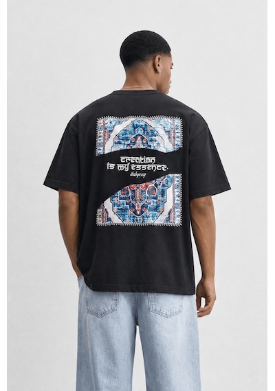 Respire Erkek Itsbyzey Nakış Detaylı Oversize T-shirt Siyah