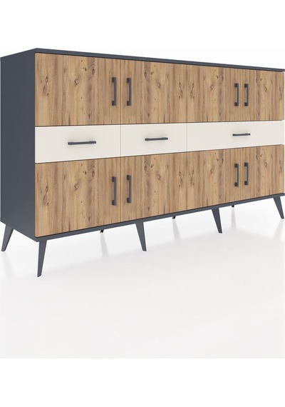 Hyperion Konsol 5 Raflı 3 Çekmeceli 8 Kapaklı 176x44x99 Antrasit- Antrasit-çam/aytaşı Hyperion Konsol 5 Raflı 3 Çekmeceli 8 Kapaklı 176x44x99 Antrasit- Antrasit-çam/aytaşı