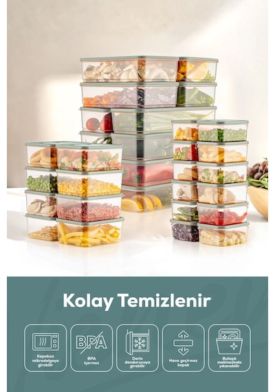 Vienev Buzdolabı Düzenleyici Organizer Mikrodalgaya Uygun Difriz Saklama Kabı Mint 30 'Lu Mint